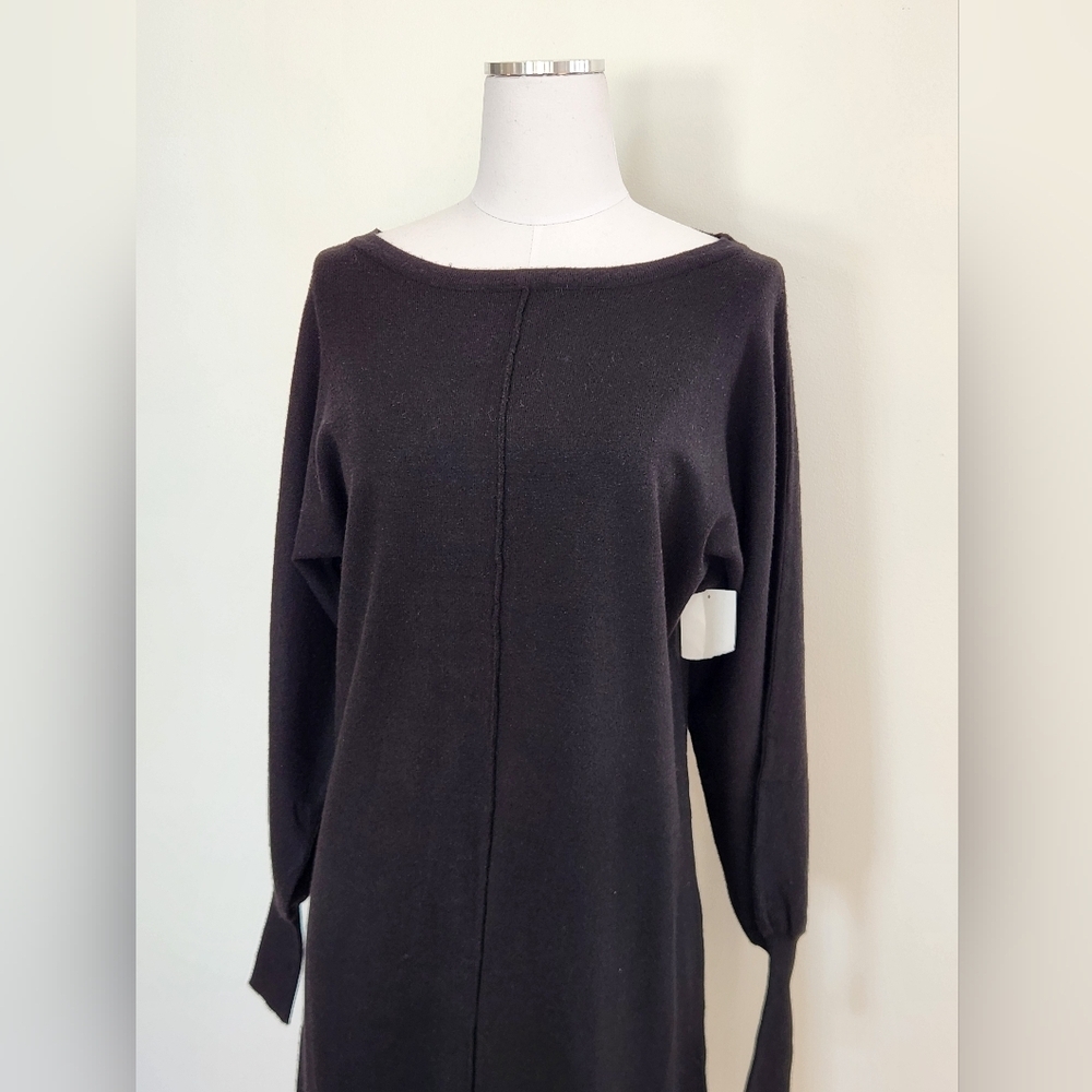 NWT || BOBEAU || black sweater dress, midi, long sleeves, boat neck, sz small